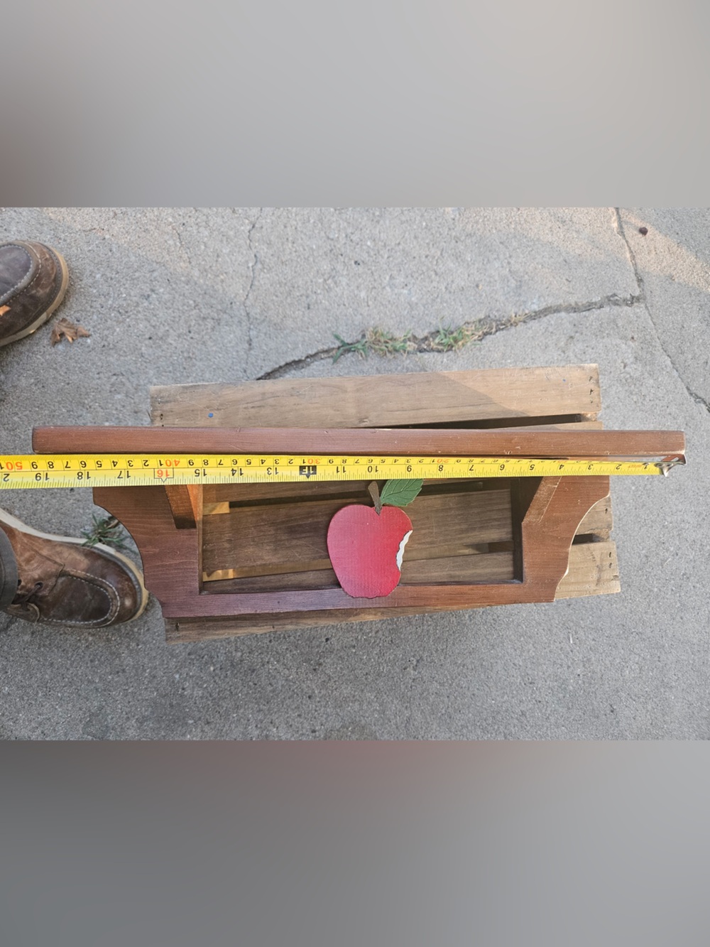 Wooden Wall Shelf with Decorative Apple Accent - Brown